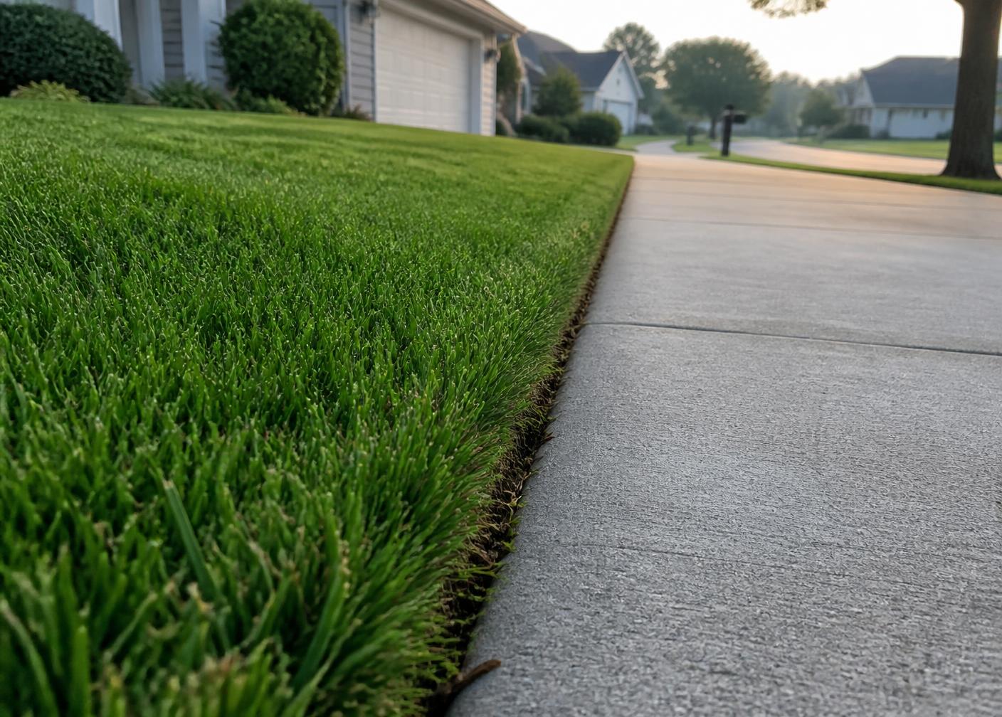Crisp edge line cut along a residential sidewalk